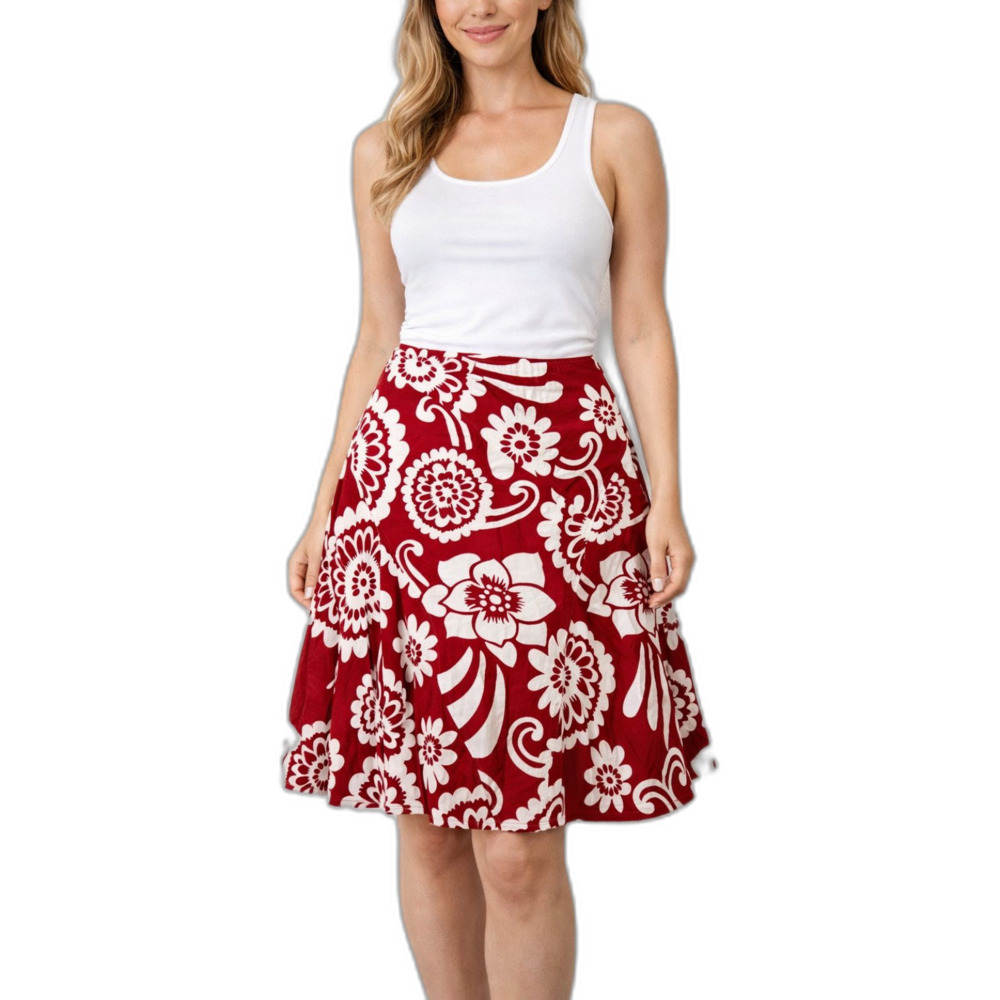 CG Sport 100% Cotton Red White Floral  Mini Skirt Size Extra Large